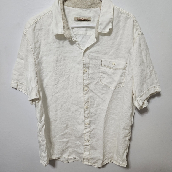 Tommy Bahama Men's Button Down Short Sleeve White 100% Linen XL Beach Hawaiian - Picture 1 of 5